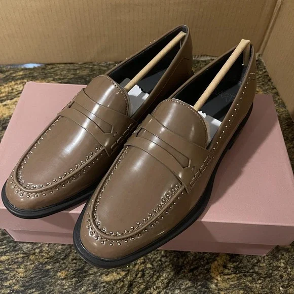 Franco Sarto A-Eden Studs Shoes Womens Size 7 Brown Loafers Studded J0852S1200 - Picture 4 of 16